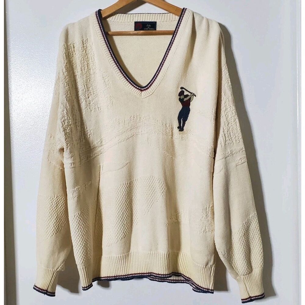 Vintage Golf Isle of Cotton Sweater Mens Medium Knit Pullover USA made 1990s